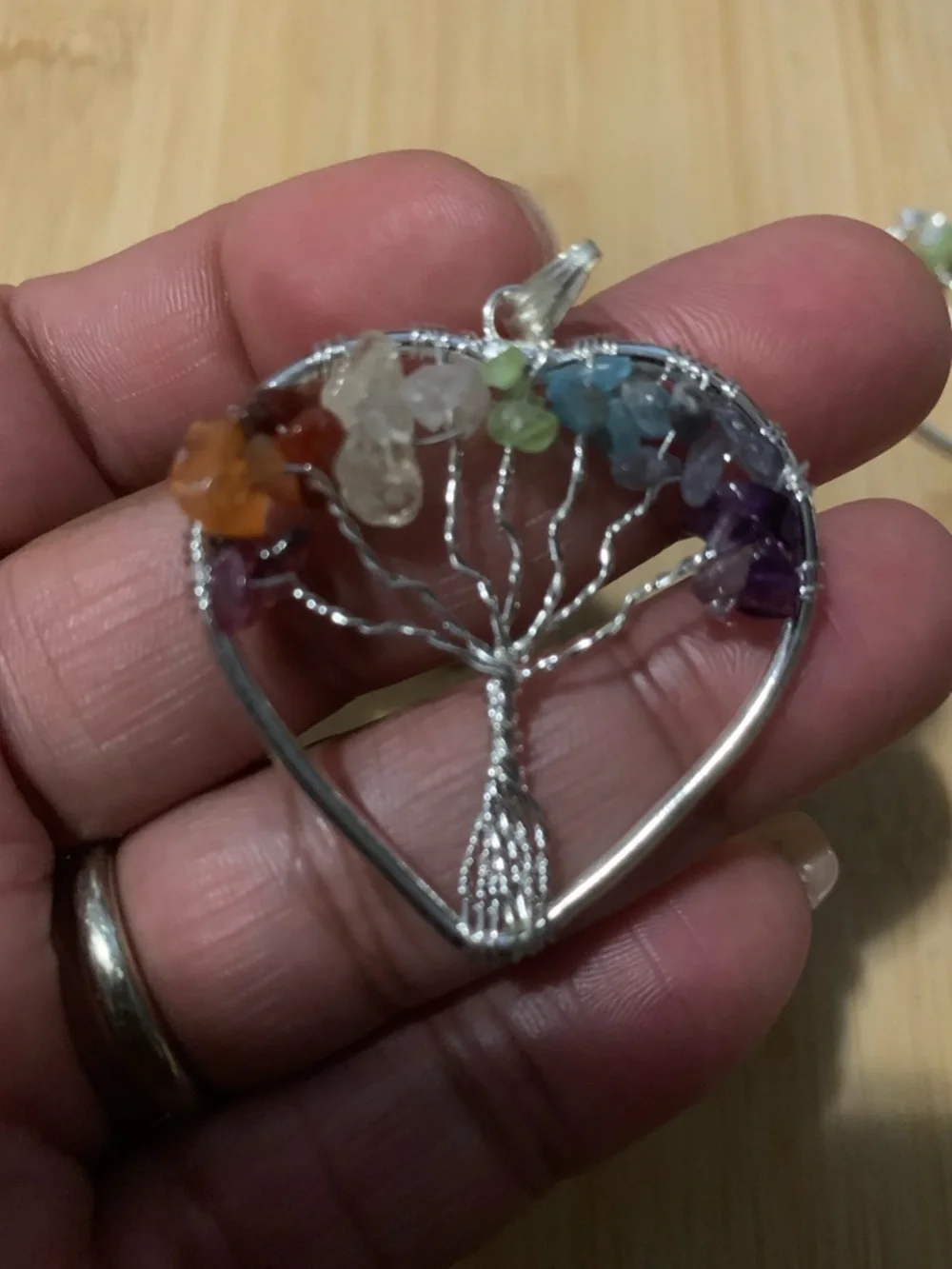 NWOT Silver Heart Tree of Life Pendants with Multicolor Gem Chips Bundle - Picture 2 of 4